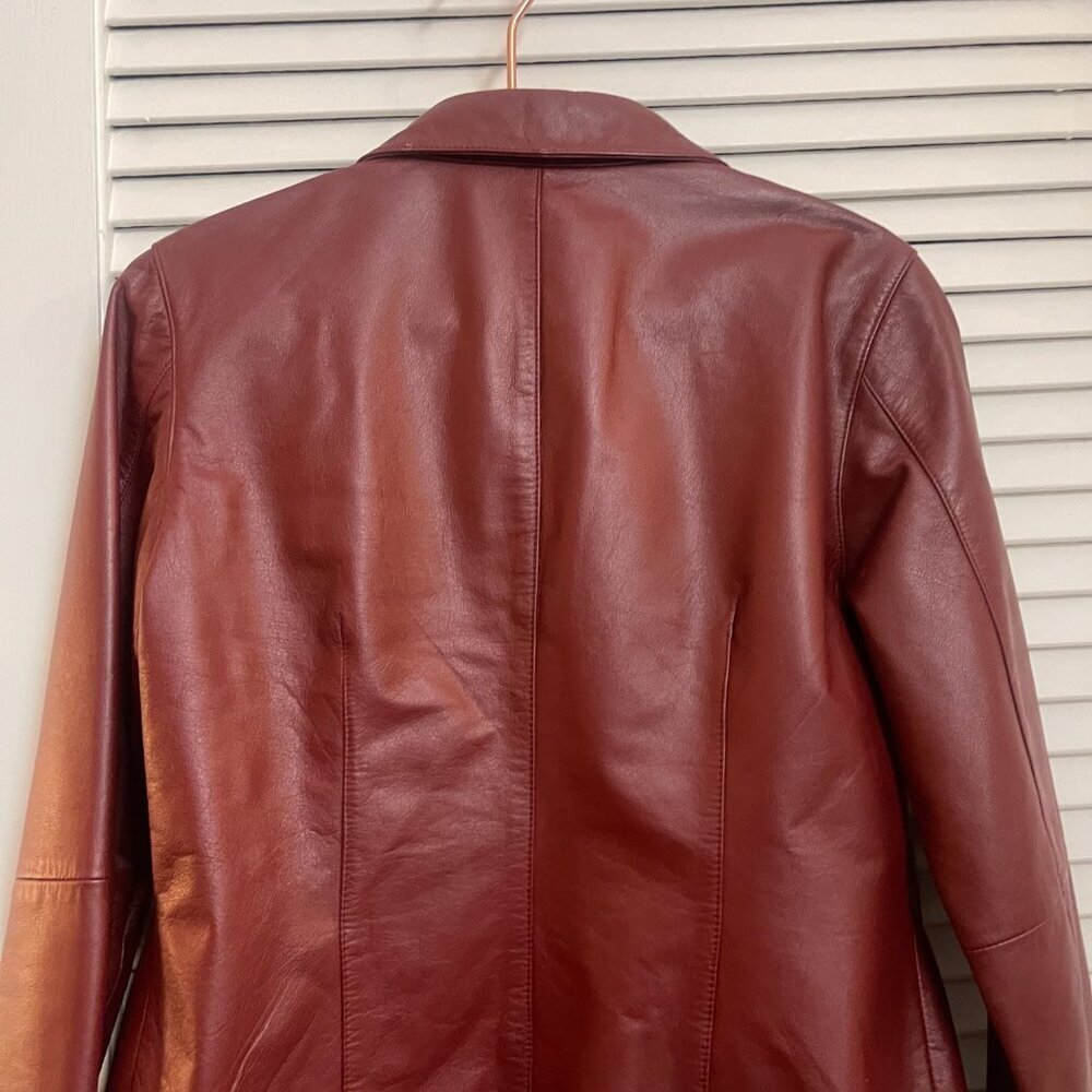 Franchesca Burgundy Genuine Leather Snap Jacket Size M - Picture 5 of 10